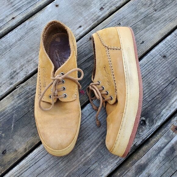 Vintage Barleycorn Banana Republic Collab Nubuck Tan Leather Platform Sneakers 8 - Picture 1 of 12